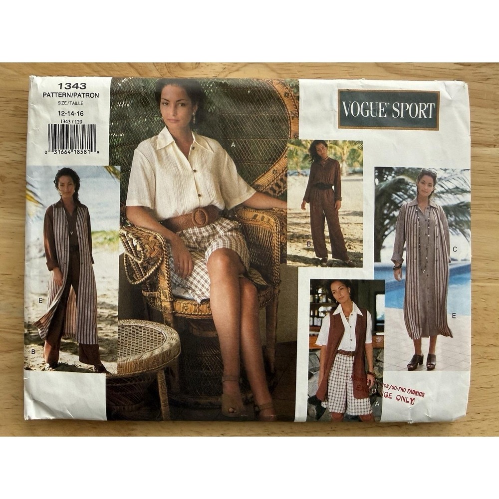 Vogue Sport Pattern ONLY 1343 Dress Jumpsuit Vest Size 12-16 **NO INSTRUCTIONS**